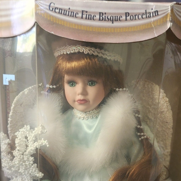 Porcelain Angel Doll with White Fur Trim